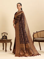 Vedant Vastram Soft Litchi Silk Banarasi Silk Jacquard Saree - Maroon | Grocsy