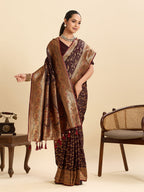Vedant Vastram Soft Litchi Silk Banarasi Silk Jacquard Saree - Maroon | Grocsy
