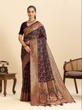 Vedant Vastram Soft Litchi Silk Banarasi Silk Jacquard Saree - Wine | Grocsy
