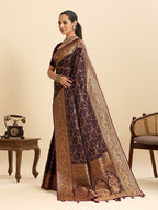 Vedant Vastram Soft Litchi Silk Banarasi Silk Jacquard Saree - Wine | Grocsy