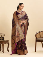 Vedant Vastram Soft Litchi Silk Banarasi Silk Jacquard Saree - Wine | Grocsy