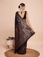 Vedant Vastram Soft Litchi Silk Banarasi Silk Saree - Black | Grocsy