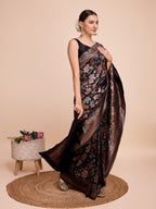 Vedant Vastram Soft Litchi Silk Banarasi Silk Saree - Black | Grocsy