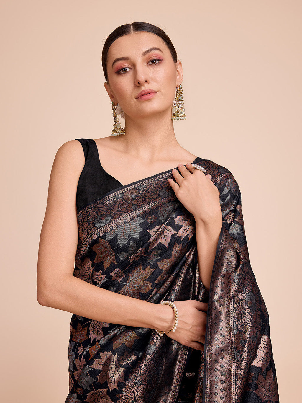 Vedant Vastram Soft Litchi Silk Banarasi Silk Saree - Black | Grocsy