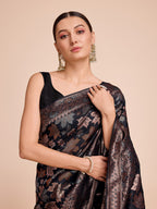 Vedant Vastram Soft Litchi Silk Banarasi Silk Saree - Black | Grocsy