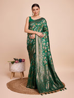 Vedant Vastram Soft Litchi Silk Banarasi Silk Saree - Green | Grocsy