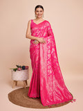 Vedant Vastram Soft Litchi Silk Banarasi Silk Saree - Magenta | Grocsy