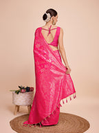 Vedant Vastram Soft Litchi Silk Banarasi Silk Saree - Magenta | Grocsy