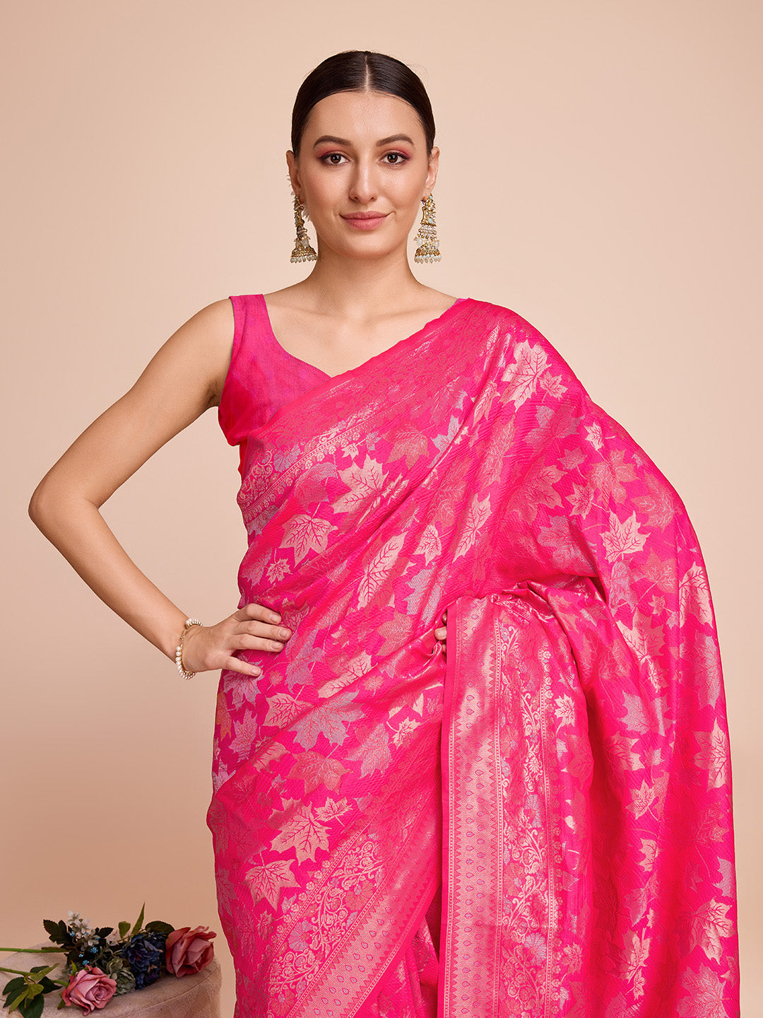 Vedant Vastram Soft Litchi Silk Banarasi Silk Saree - Magenta | Grocsy