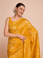 Vedant Vastram Soft Litchi Silk Banarasi Silk Saree - Mustard | Grocsy