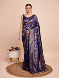 Vedant Vastram Soft Litchi Silk Banarasi Silk Saree - Navy | Grocsy