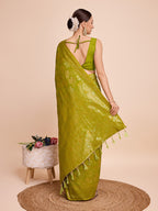 Vedant Vastram Soft Litchi Silk Banarasi Silk Saree - Olive | Grocsy