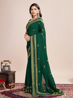 Vedant Vastram Vichitra Silk Embroidered Work Saree - Green | Grocsy