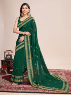 Vedant Vastram Vichitra Silk Embroidered Work Saree - Green | Grocsy