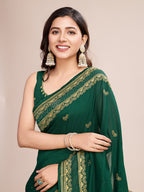 Vedant Vastram Vichitra Silk Embroidered Work Saree - Green | Grocsy