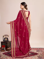 Vedant Vastram Vichitra Silk Embroidered Work Saree - Maroon | Grocsy