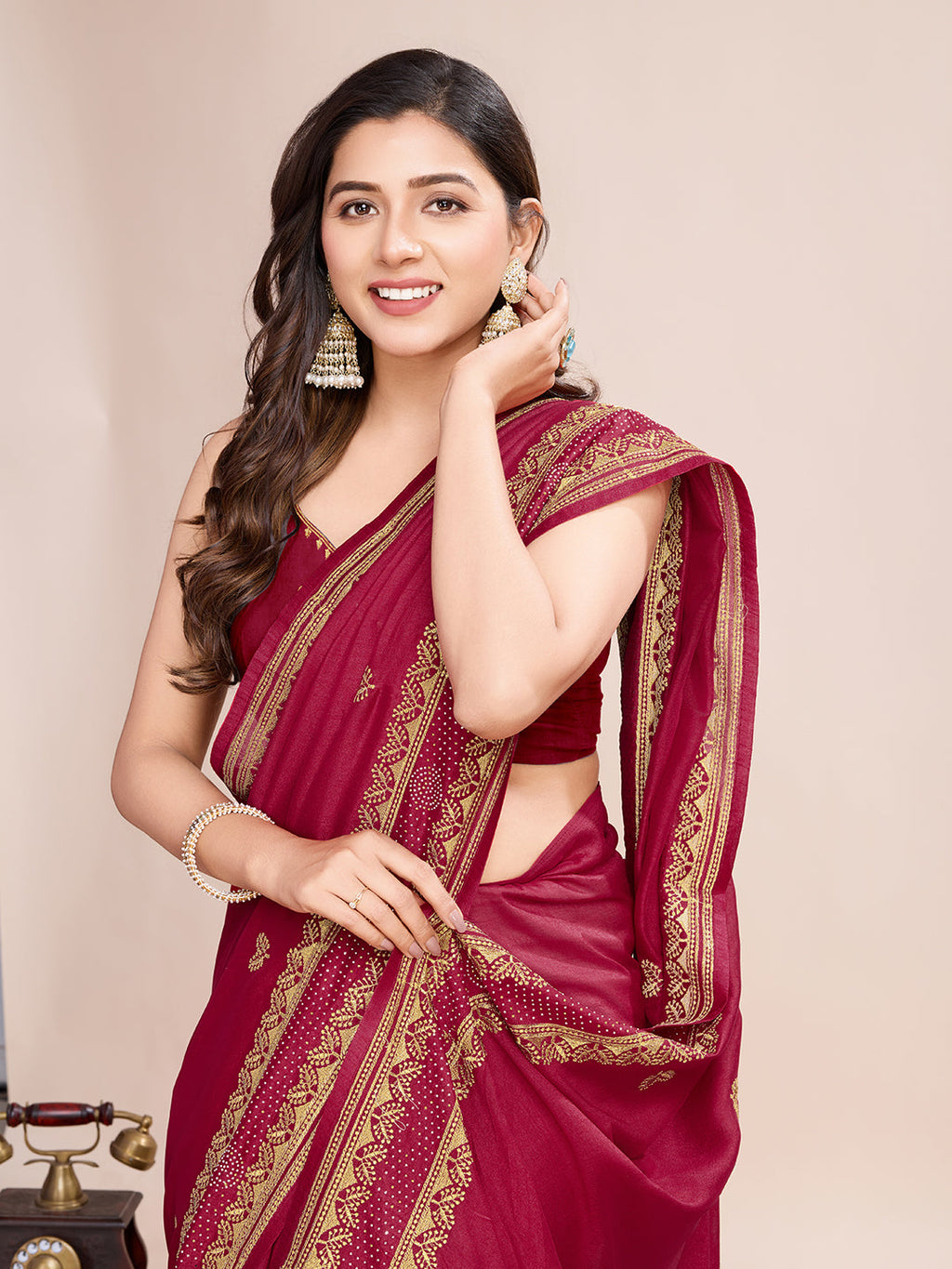 Vedant Vastram Vichitra Silk Embroidered Work Saree - Maroon | Grocsy