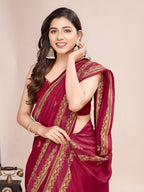 Vedant Vastram Vichitra Silk Embroidered Work Saree - Maroon | Grocsy