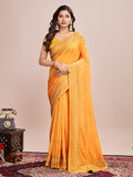 Vedant Vastram Vichitra Silk Embroidered Work Saree - Mustard | Grocsy