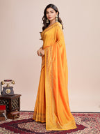 Vedant Vastram Vichitra Silk Embroidered Work Saree - Mustard | Grocsy