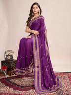 Vedant Vastram Vichitra Silk Embroidered Work Saree - Purple | Grocsy