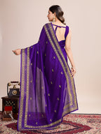 Vedant Vastram Vichitra Silk Embroidered Work Saree - Violet | Grocsy