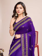 Vedant Vastram Vichitra Silk Embroidered Work Saree - Violet | Grocsy