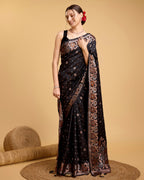 Vedant Vastram Soft Litchi Silk Banarasi Silk Saree - Black | Grocsy