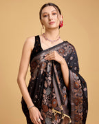 Vedant Vastram Soft Litchi Silk Banarasi Silk Saree - Black | Grocsy