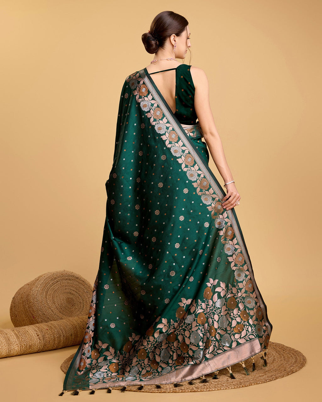 Vedant Vastram Soft Litchi Silk Banarasi Silk Saree - Green | Grocsy