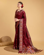 Vedant Vastram Soft Litchi Silk Banarasi Silk Saree - Maroon | Grocsy