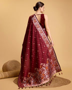Vedant Vastram Soft Litchi Silk Banarasi Silk Saree - Maroon | Grocsy