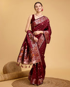 Vedant Vastram Soft Litchi Silk Banarasi Silk Saree - Maroon | Grocsy