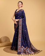 Vedant Vastram Soft Litchi Silk Banarasi Silk Saree - Navy | Grocsy