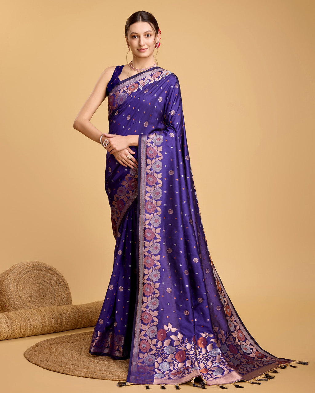 Vedant Vastram Soft Litchi Silk Banarasi Silk Saree - Violet | Grocsy