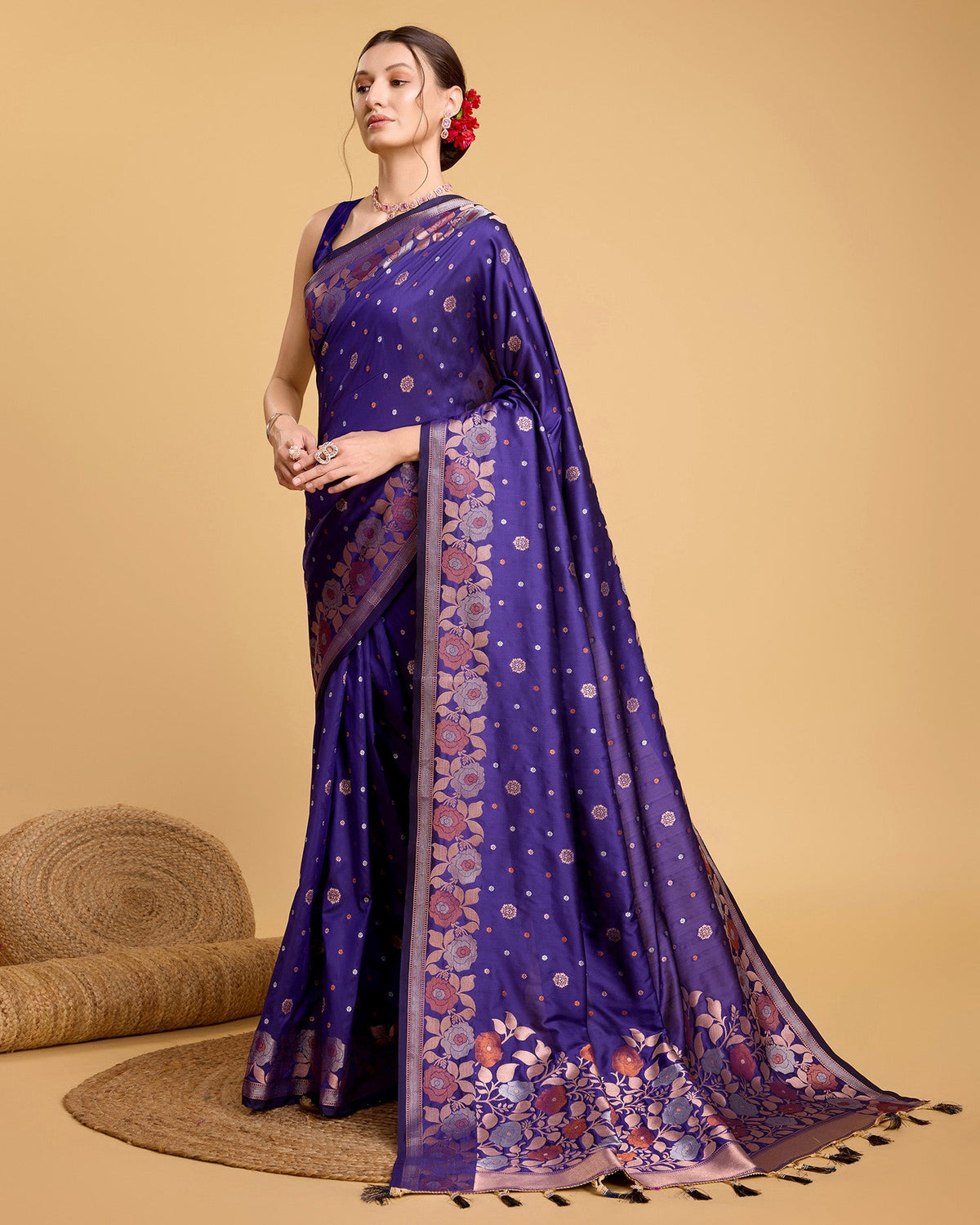 Vedant Vastram Soft Litchi Silk Banarasi Silk Saree - Violet | Grocsy