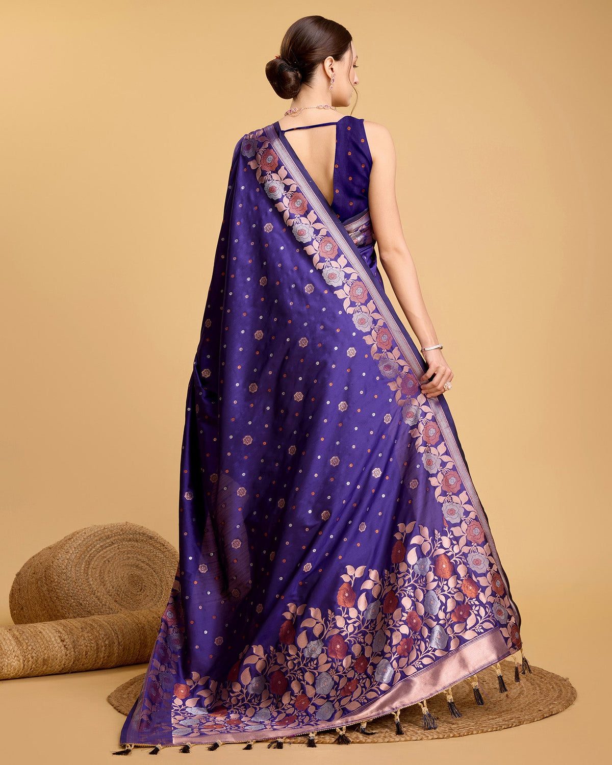 Vedant Vastram Soft Litchi Silk Banarasi Silk Saree - Violet | Grocsy