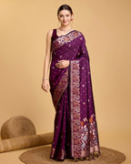 Vedant Vastram Soft Litchi Silk Banarasi Silk Saree - Wine | Grocsy
