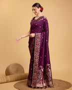 Vedant Vastram Soft Litchi Silk Banarasi Silk Saree - Wine | Grocsy