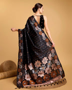 Vedant Vastram Soft Litchi Silk Banarasi Silk Saree - Black | Grocsy