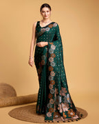 Vedant Vastram Soft Litchi Silk Banarasi Silk Saree - Green | Grocsy