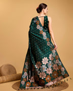 Vedant Vastram Soft Litchi Silk Banarasi Silk Saree - Green | Grocsy