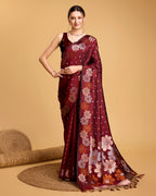 Vedant Vastram Soft Litchi Silk Banarasi Silk Saree - Maroon | Grocsy