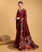 Vedant Vastram Soft Litchi Silk Banarasi Silk Saree - Maroon | Grocsy