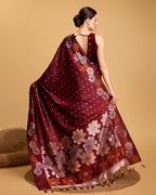 Vedant Vastram Soft Litchi Silk Banarasi Silk Saree - Maroon | Grocsy