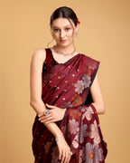 Vedant Vastram Soft Litchi Silk Banarasi Silk Saree - Maroon | Grocsy