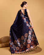 Vedant Vastram Soft Litchi Silk Banarasi Silk Saree - Navy | Grocsy