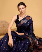 Vedant Vastram Soft Litchi Silk Banarasi Silk Saree - Navy | Grocsy