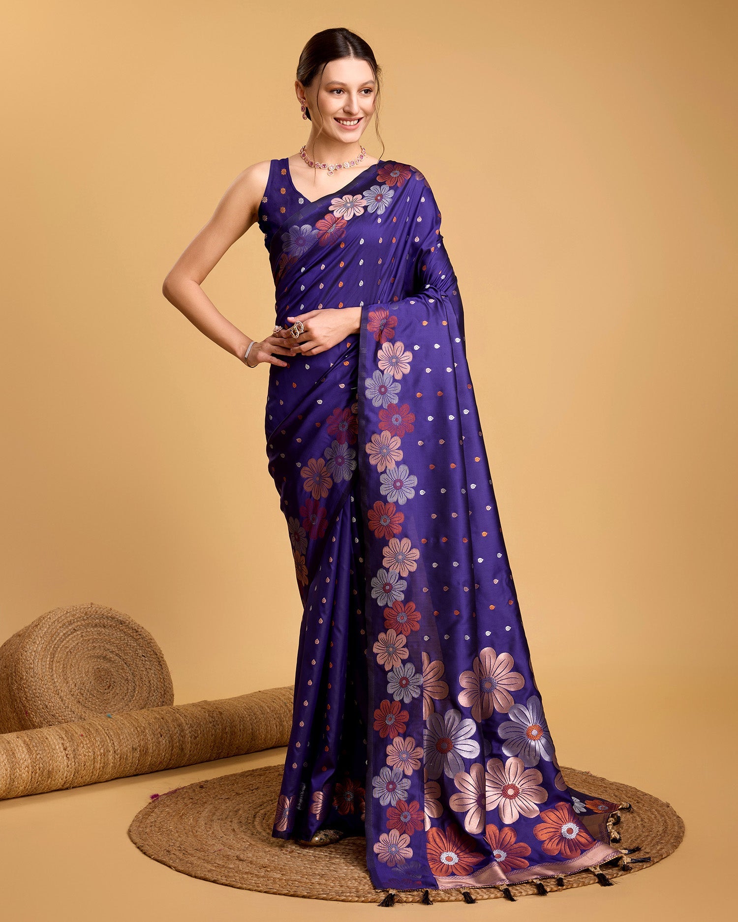 Vedant Vastram Soft Litchi Silk Banarasi Silk Saree - Violet | Grocsy