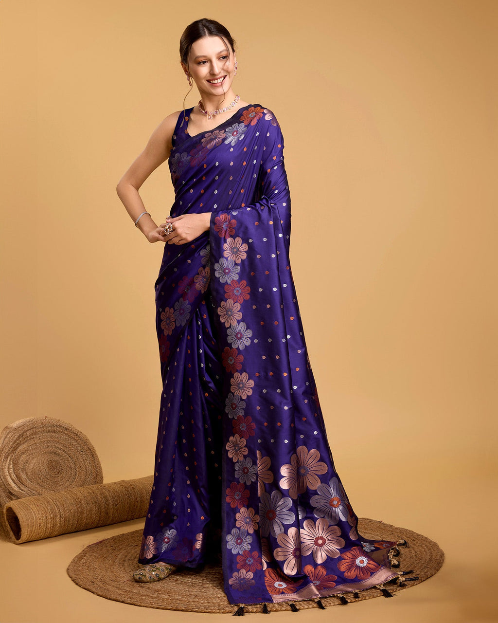 Vedant Vastram Soft Litchi Silk Banarasi Silk Saree - Violet | Grocsy